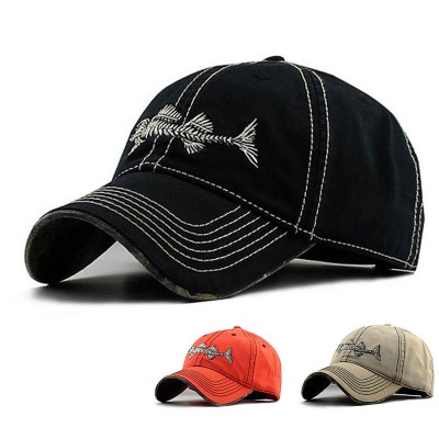   Black Baseball Cap Adjustable Fishbone Embroidery Hat One Size  eb-41631365
